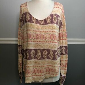 Free People Floral Boho Ruched Long Sleeved Tee, S